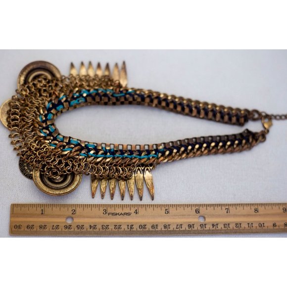 20 inch, Vintage Egyptian Royalty Gold Tone Stylish Bib Necklace - N1 - Picture 3 of 3